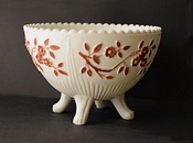 Sowerby Opal glass, flowers picked out in red and mustard enamel