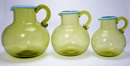 Sowerby Venetian bulbous green jugs